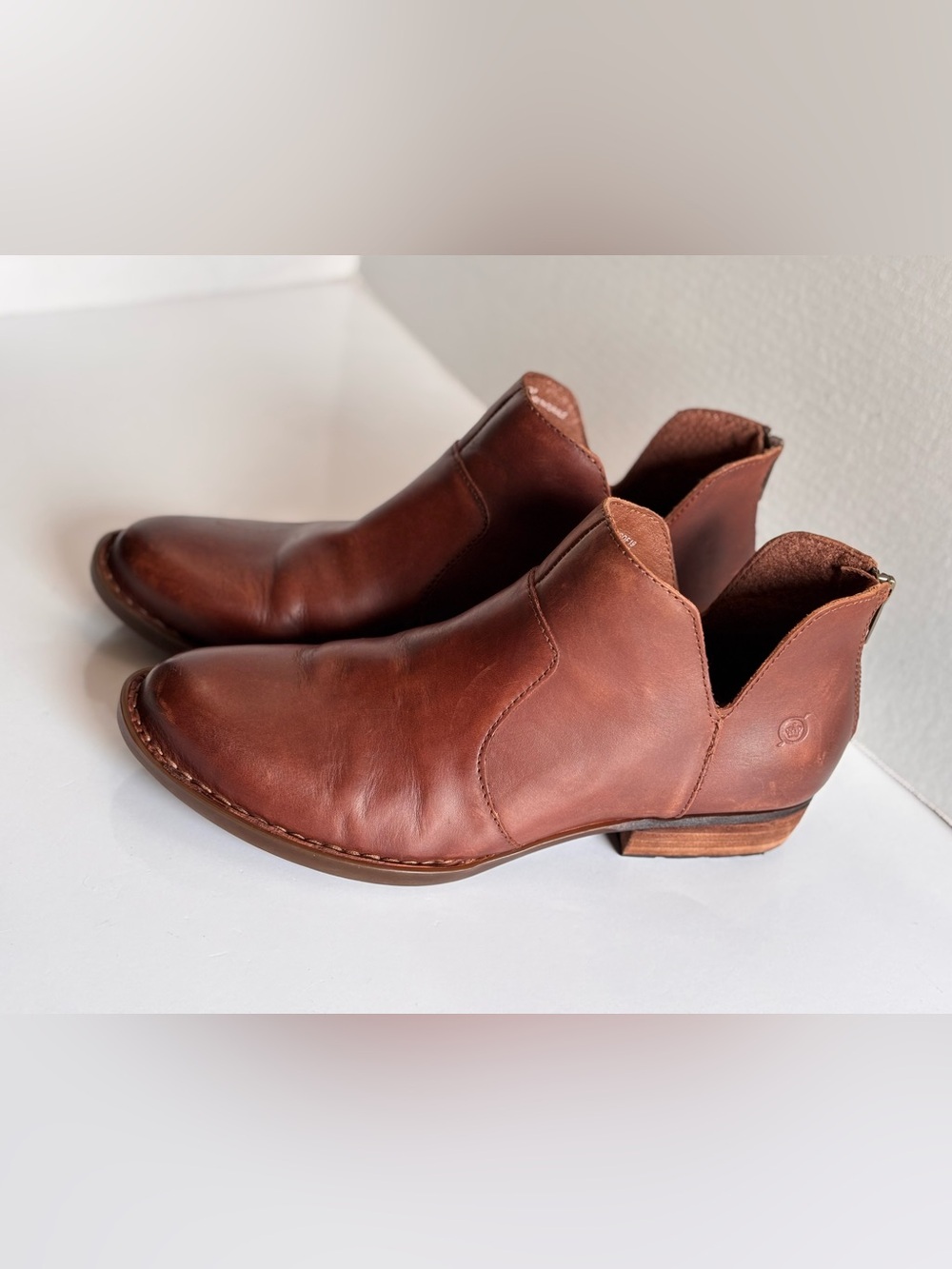 Born Kerri Ankle Booties Women's Sz 10M Brown Leather Comfort Back Zip Round Toe - Picture 13 of 15
